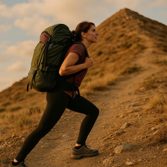 Vrouw die een berg opklimt met als thema Leven op wilskracht